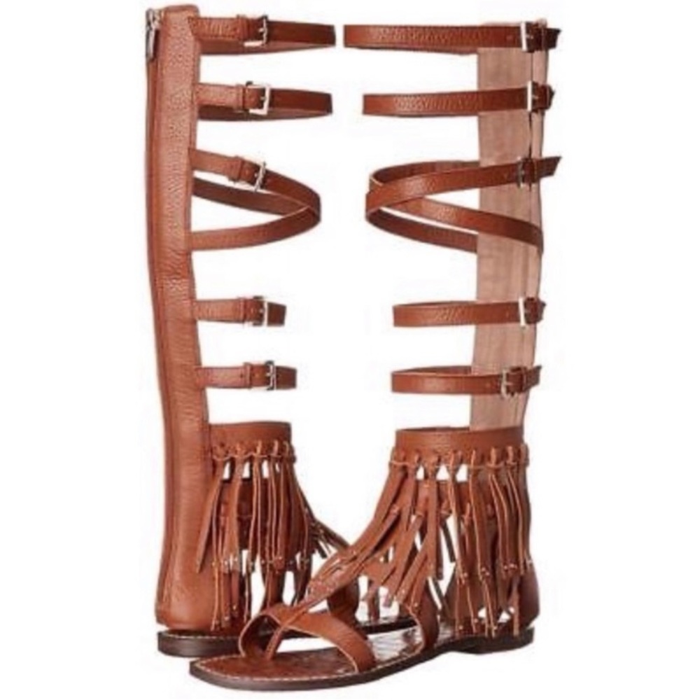 Sam Edelman Gardenia Brown Knee High Gladiator Fringe Sandals. Size 9.